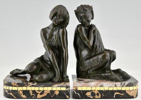 Pierre Le Faguays - Boekensteunen (2) - Nimf en Sater, groot, Antiek en Kunst, Antiek | Meubels | Stoelen en Banken