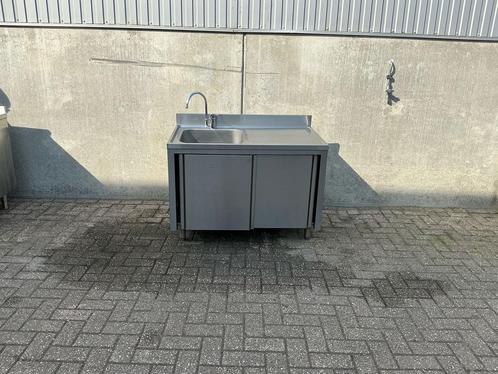 Spoeltafel met schuifdeuren 120 cm, Zakelijke goederen, Horeca | Keukenapparatuur, Gebruikt, RVS Meubilair, Ophalen of Verzenden