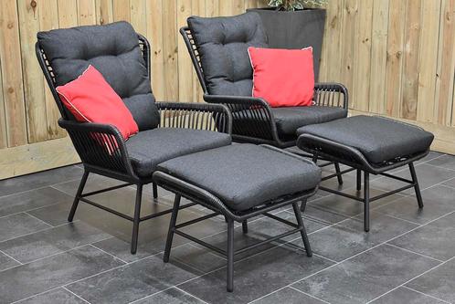 Carlton Loungeset 2 Lounge Tuinstoelen 2 Hockers Charcoal SH, Tuin en Terras, Tuinsets en Loungesets, Hocker, Stoel, 2 zitplaatsen