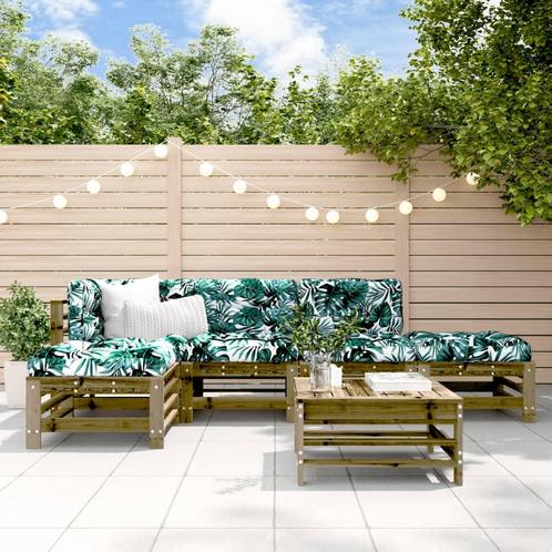 vidaXL 6-delige Loungeset met kussens geïmpregneerd, Tuin en Terras, Tuinsets en Loungesets, Loungeset, Nieuw, 6 zitplaatsen, Verzenden