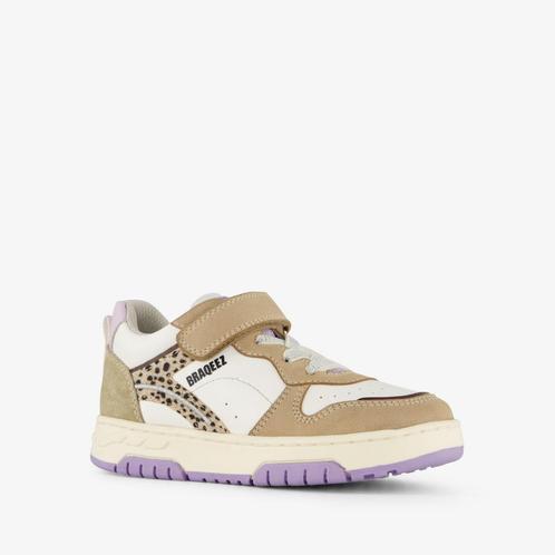 Braqeez leren meisjes sneakers beige lila maat 24, Kinderen en Baby's, Kinderkleding | Schoenen en Sokken, Nieuw, Verzenden