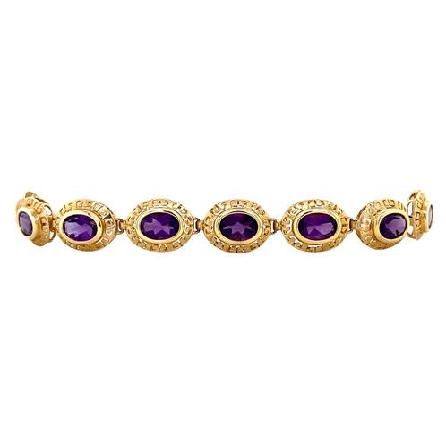 Gouden vintage armband met amethist 14 krt, Sieraden, Tassen en Uiterlijk, Armbanden, Nieuw, Ophalen of Verzenden