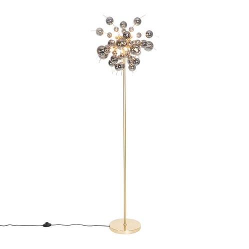Design vloerlamp messing met smoke glas 8-lichts - Explode, Huis en Inrichting, Lampen | Vloerlampen, Nieuw, Glas, 150 tot 200 cm