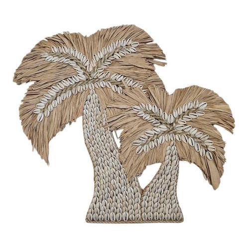 Wanddecoratie schelpen palmbomen 34x36x1cm, Tuin en Terras, Tuinwanddecoratie, Verzenden