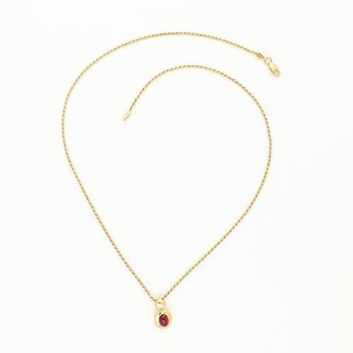 Ketting met hanger - 14 karaat Geel goud Robijn - Diamant, Sieraden, Tassen en Uiterlijk, Antieke sieraden