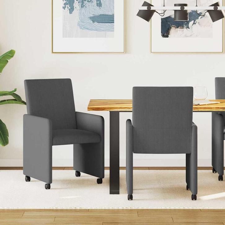 vidaXL Dining Stoelen met Wielen 2 pcs Donkergrijs 57 x 66 x, Huis en Inrichting, Stoelen, Grijs, Nieuw, Verzenden