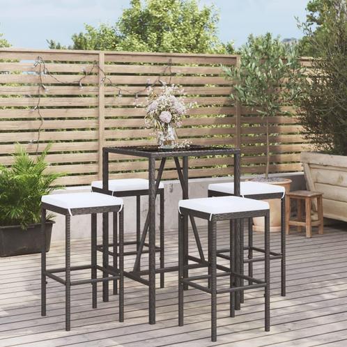 vidaXL 5-delige Tuinbarset met kussens poly rattan zwart, Tuin en Terras, Tuinsets en Loungesets, Nieuw, 4 zitplaatsen, Rotan