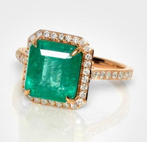 Verlovingsring - 14 karaat Roségoud - 5.06ct. tw. Smaragd -, Sieraden, Tassen en Uiterlijk, Antieke sieraden