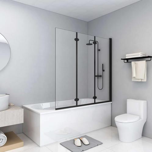 vidaXL Douchewand inklapbaar 3 panelen 130x138 cm ESG zwart, Doe-het-zelf en Verbouw, Sanitair, Nieuw, Verzenden