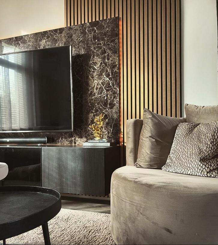 Akoestische Wandpanelen Goud Wanddecoratie Lattenwand 280x60, Huis en Inrichting, Woonaccessoires | Wanddecoraties, Nieuw, Ophalen of Verzenden