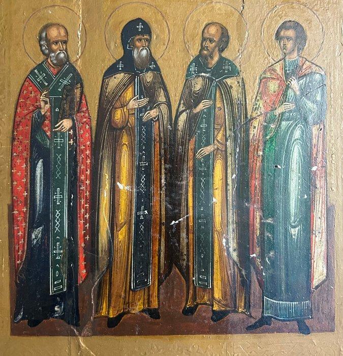 Icoon - Vier heiligen - Hout, Antiek en Kunst, Kunst | Niet-Westerse kunst