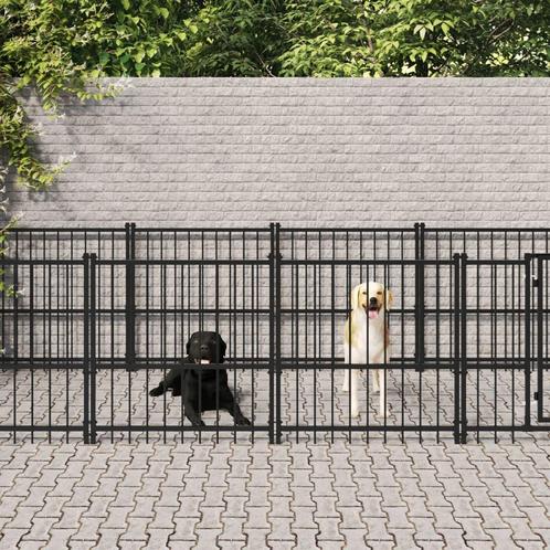 Hondenkennel voor buiten 16,89 m² staal, Dieren en Toebehoren, Hondenhokken, Nieuw, Verzenden