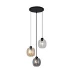 Hanglamp zwart met amber en smoke en helder glas 3-lichts -, Huis en Inrichting, Lampen | Hanglampen, Nieuw, Metaal, Art Deco