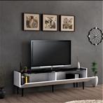 TV meubel Oppdal 45x154x37 cm wit en marmer zwart [en.casa], Huis en Inrichting, Verzenden, Nieuw
