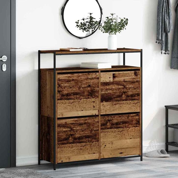 vidaXL Schoenopbergkast Oud Hout 100 x 34 x 112 cm Bewerkt, Huis en Inrichting, Kasten | Schoenenrekken, Nieuw, Verzenden