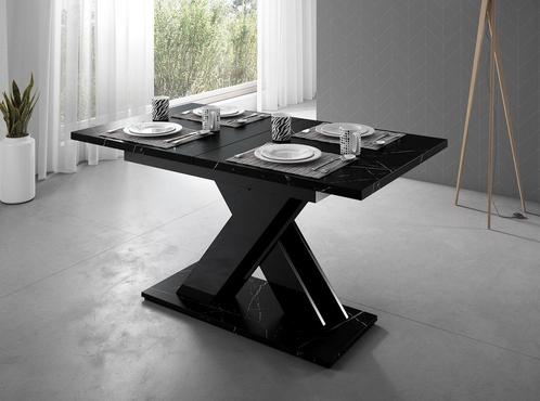 Eetkamertafel - Zwart marmerlook - Uitschuifbare eettafel, Huis en Inrichting, Tafels | Eettafels, 150 tot 200 cm, Nieuw, 50 tot 100 cm