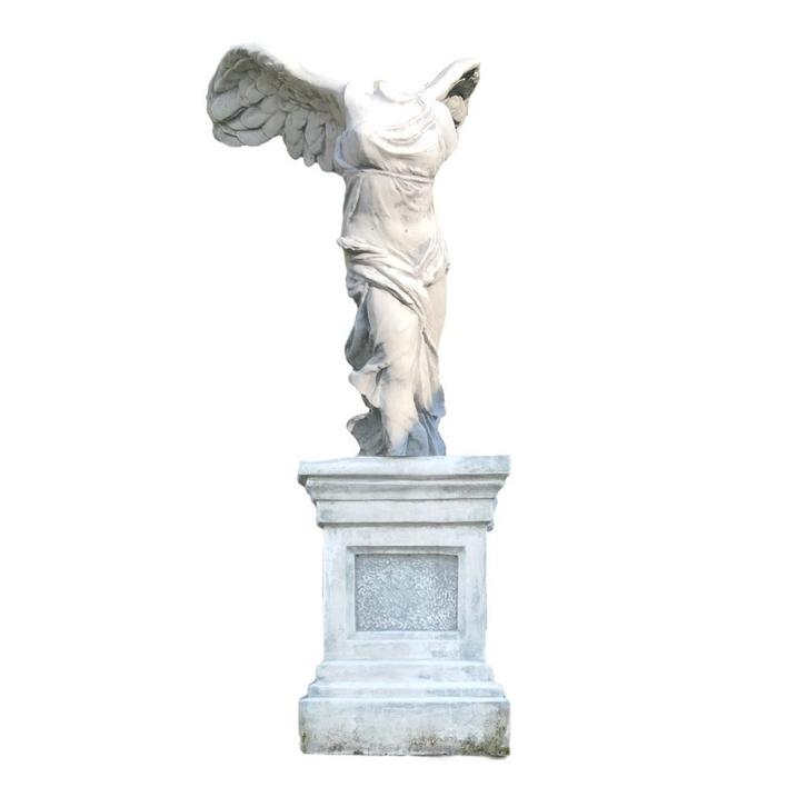 Engel - Nikè - op sokkel - stenen beeld - 165 cm - klassiek, Tuin en Terras, Tuinbeelden, Ophalen of Verzenden