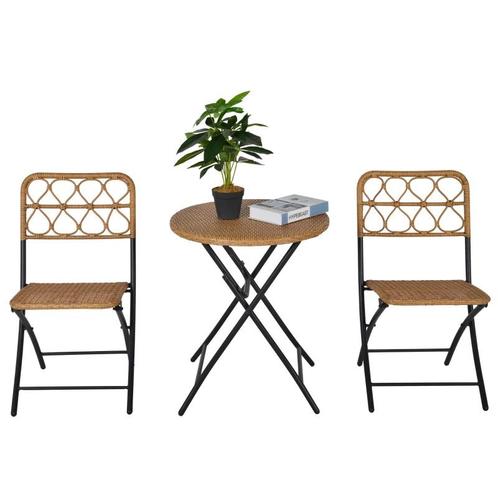 TRUUSK 3-delig Poly Rattan Zitgroep Balkonmeubelset Bistrose, Tuin en Terras, Tuinsets en Loungesets, Nieuw, Verzenden