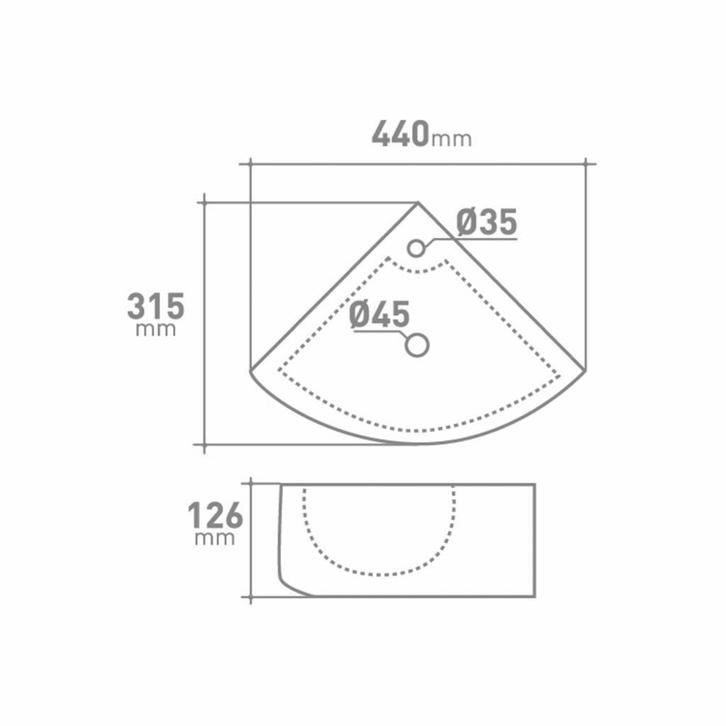 Fontein VM Go Hera Hoekfontein 44x31x12cm Porselein Glans, Doe-het-zelf en Verbouw, Sanitair, Ophalen of Verzenden