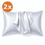 2 STUKS - Satijnen kussensloop Zilvergrijs 60 x 70 cm hoofdk, Ophalen of Verzenden, Nieuw