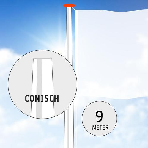 Aluminium vlaggenmast 9 meter conisch., Diversen, Vlaggen en Wimpels, Nieuw