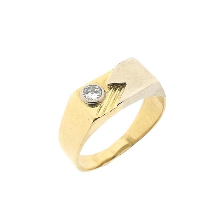 Bicolor gouden pinkring met diamant; 0,08 ct., Sieraden, Tassen en Uiterlijk, Ringen, Heer, Met edelsteen, Overige kleuren, 17 tot 18
