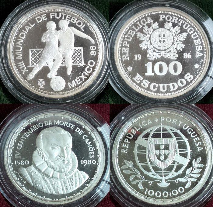 Portugal. Republic. 100 + 1000 Escudos -1980 + 1986 - 2, Postzegels en Munten, Munten | Europa | Niet-Euromunten