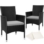 2 Wicker tuinstoelen met 4 kussenhoezen - zwart/beige, Tuin en Terras, Verzenden, Nieuw