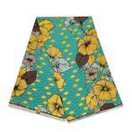 Afrikaanse stof - Grand Wax - Turquoise Gouden Bloemen  - Me, Hobby en Vrije tijd, Ophalen of Verzenden, Nieuw