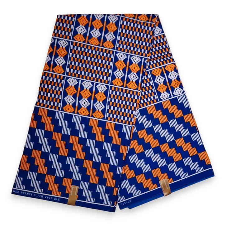 Afrikaanse stof - Blauw Oranje Pattern - Polycotton, Hobby en Vrije tijd, Stoffen en Lappen, Nieuw, Ophalen of Verzenden