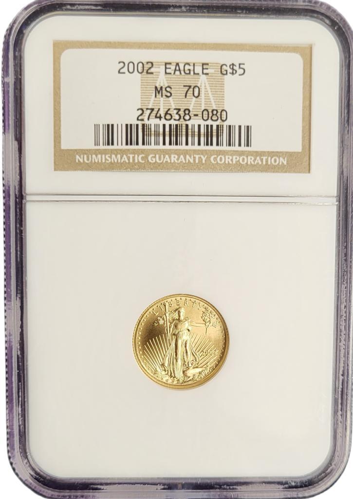 Gouden American Eagle 1/10 oz 2002 NGC MS70 gecertificeerd, Postzegels en Munten, Munten | Amerika, Midden-Amerika, Losse munt