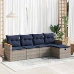 vidaXL 5-delige Loungeset met kussens poly rattan grijs, Tuin en Terras, 5 zitplaatsen, Nieuw, Loungeset, Verzenden