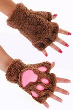 Dierenpoot Vingerloze Handschoenen Bruin Pluche Vingerloos B, Ophalen of Verzenden, Nieuw, Feestartikel, Carnaval