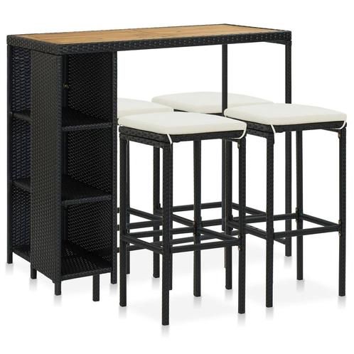 vidaXL 5-delige Tuinbarset met kussens poly rattan zwart, Tuin en Terras, Tuinsets en Loungesets, Nieuw, Rotan, Verzenden