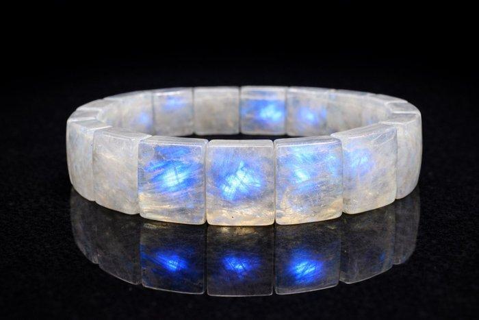 Maansteen - Armband - Intense blue flash- Rare, Verzamelen, Mineralen en Fossielen