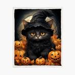 Fleecedeken - Black Cat Pumpkins - 150x200cm, Huis en Inrichting, Woonaccessoires | Plaids en Woondekens, Ophalen of Verzenden