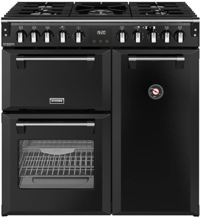 Stoves Richmond 90 DF DX gas fornuis - zwart, Witgoed en Apparatuur, Fornuizen, 60 cm of meer, Vrijstaand, 5 kookzones of meer
