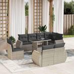 vidaXL 9-delige Loungeset met kussens poly rattan lichtgrijs, Verzenden, Nieuw, Rotan, Loungeset