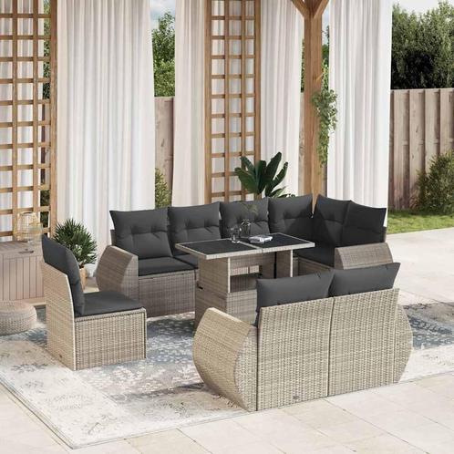 vidaXL 9-delige Loungeset met kussens poly rattan lichtgrijs, Tuin en Terras, Tuinsets en Loungesets, Loungeset, Nieuw, Rotan