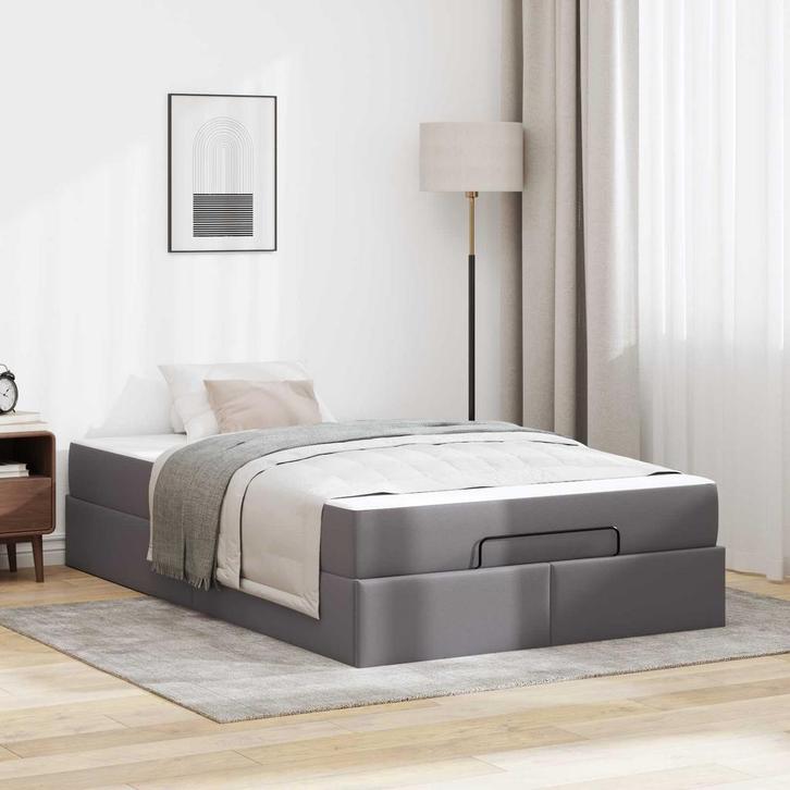 vidaXL Bedframe met matras met matras 2 pcs Grijs PVC, Huis en Inrichting, Slaapkamer | Bedden, Grijs, Nieuw, Verzenden