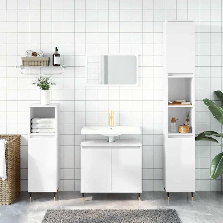 vidaXL Badkamerkast 58x33x60 cm bewerkt hout hoogglans wit, Huis en Inrichting, Badkamer | Badkamermeubels, Nieuw, Verzenden