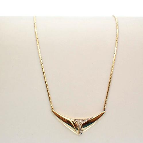 Gouden collier met vaste hanger met diamanten 0,07 ct. |..., Sieraden, Tassen en Uiterlijk, Kettingen, Overige kleuren, Gebruikt