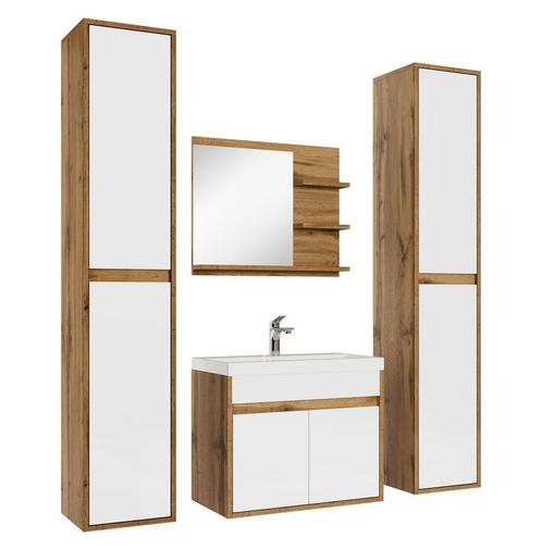Badkamermeubel Set India XL 60 x 35 cm - Eiken met Wit, Huis en Inrichting, Badkamer | Badkamermeubels, Nieuw, Wastafelkast, Verzenden