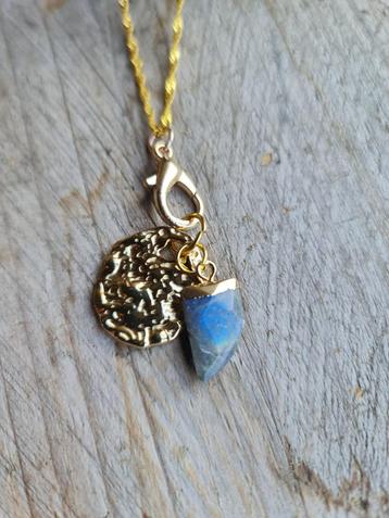 Handgemaakte labradoriet ketting met gouden munt - zilver beschikbaar voor biedingen