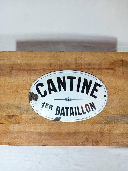Ovale geëmailleerde plaat Cantine 1e Bataljon 30x20cm Oorlog, Antiek en Kunst, Antiek | Wandborden en Tegels
