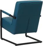 Blauwe leren industriële stalen stoel - Hermes Leer Turquois, Huis en Inrichting, Fauteuils, Nieuw, Ophalen of Verzenden, Modern