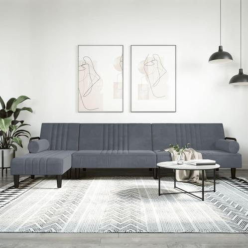 vidaXL Slaapbank L-vormig 260x140x70 cm fluweel donkergrijs, Huis en Inrichting, Banken | Bankstellen, Nieuw, Minder dan 150 cm