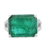 Ring - 14 karaat Witgoud - 11.07ct. tw. Smaragd - Diamant -, Nieuw
