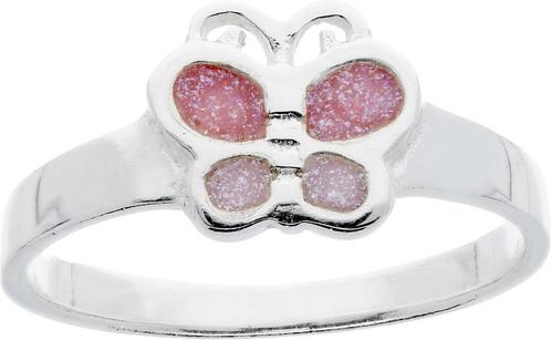 Lilly Ring met vlinder - Zilver - Glitter - roze - mt 15.25, Sieraden, Tassen en Uiterlijk, Ringen, Verzenden