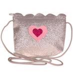 Mini schoudertasje zilver glitters met roze hartje - 12x11 c, Sieraden, Tassen en Uiterlijk, Tassen | Schoudertassen, Ophalen of Verzenden